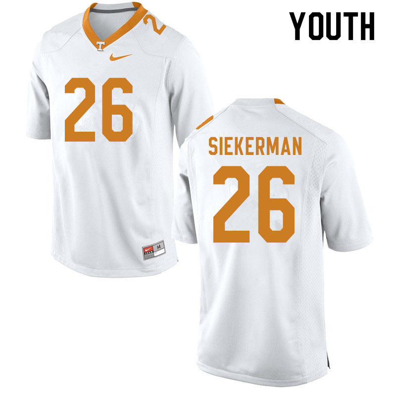 Youth #26 JT Siekerman Tennessee Volunteers College Football Jerseys Sale-White